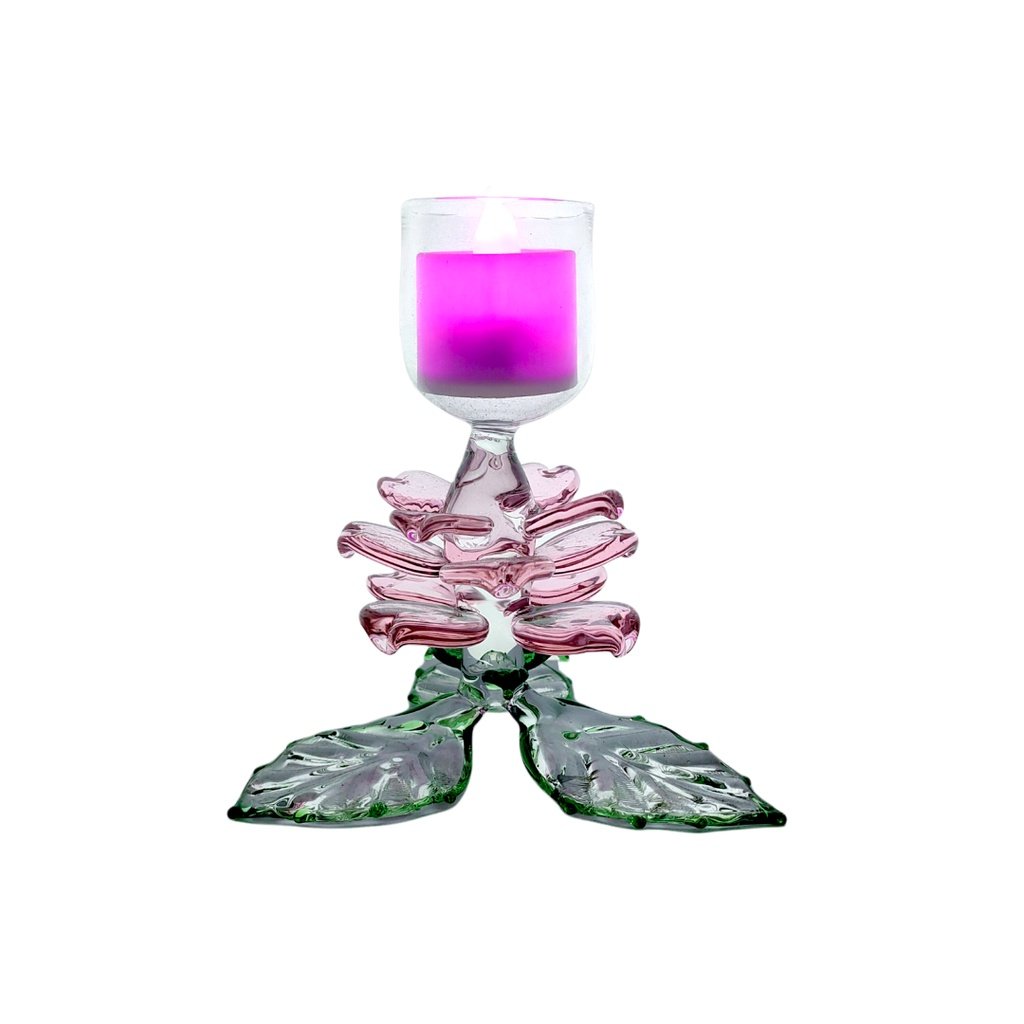 Glass Candle Holder Flower Design Colored for Table with LED Tealight - Image 3