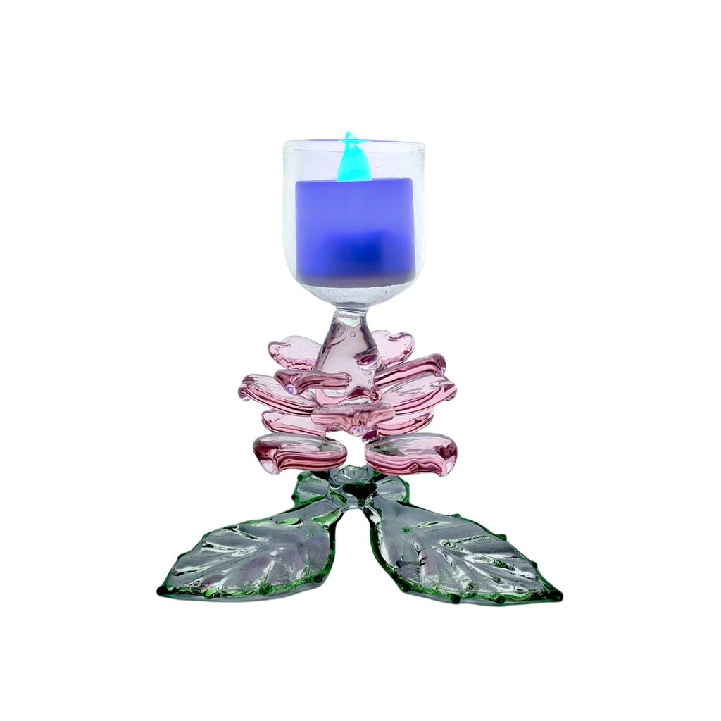 Glass Candle Holder Flower Design Colored for Table with LED Tealight