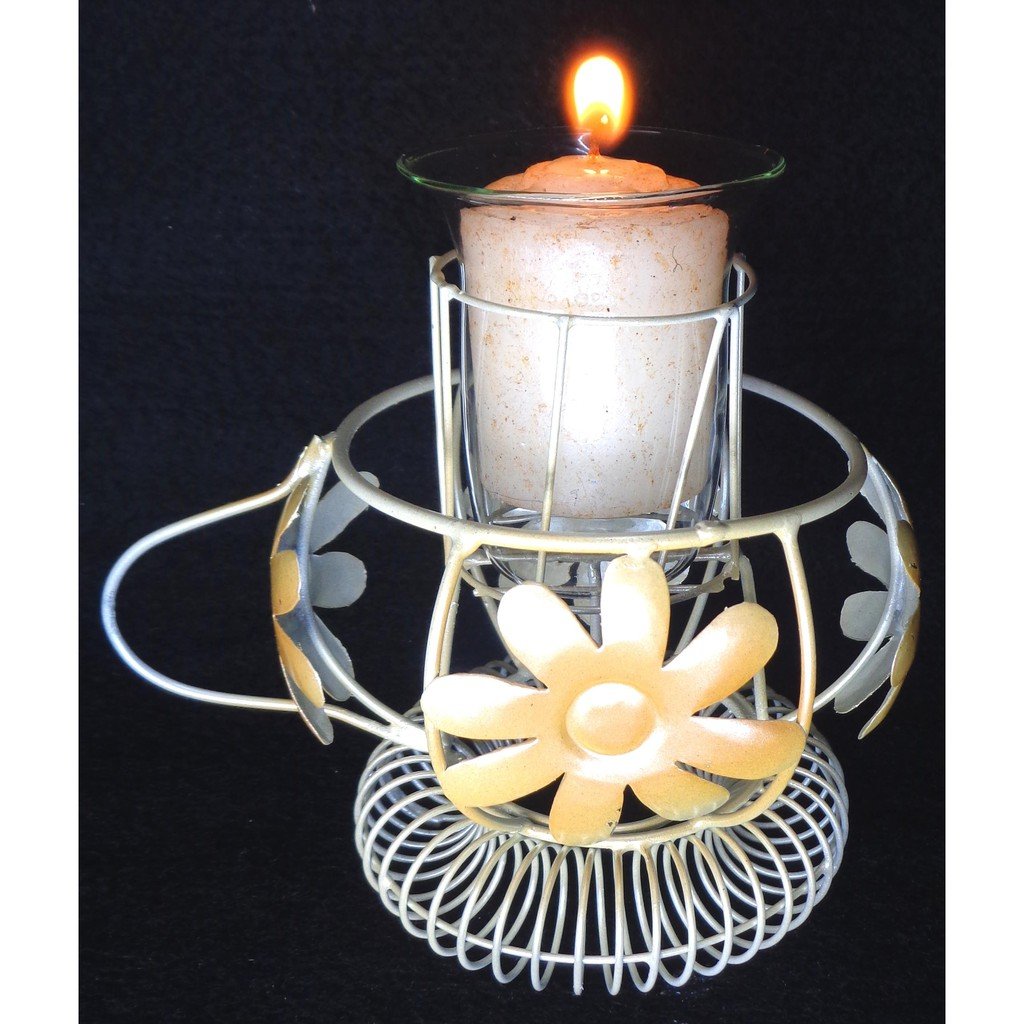 Decorative Tins and Wires Candle Holders with Glass Ornaments for Wedding Decor and Home Decor