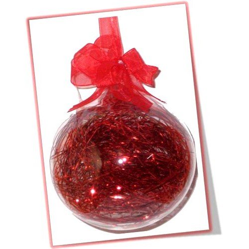 Set of 6pc Glass Christmas Balls Ornaments with Shreds and Organza Ribbon for Xmas Tree Hanging