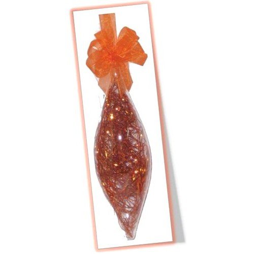Set of 6pc Glass Christmas Oval Ornaments w/ Orange Shreds and Organza Ribbon for Xmas Tree Hanging