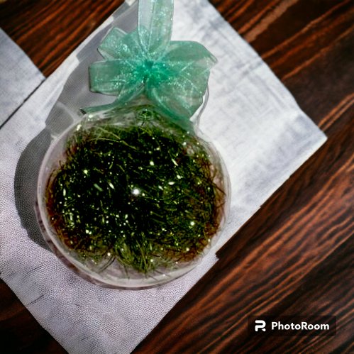 Set of 6pc Glass Christmas Ball Ornaments with Green Shreds and Organza Ribbon for Xmas Tree Hanging - Image 3