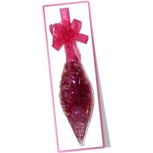Set of 6pc Glass Christmas Ornaments w/ Fuschia Pink Shreds and Organza Ribbon for Xmas Tree Hanging