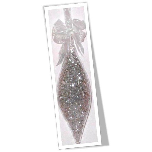 Set of 6pc Glass Christmas Ornaments w/ Silver Glitter Shreds & Organza Ribbon for Xmas Tree Hanging
