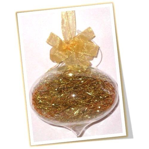 Set of 6pc Glass Christmas Trumpo Ornaments with Shreds and Organza Ribbon for Xmas Tree Hanging