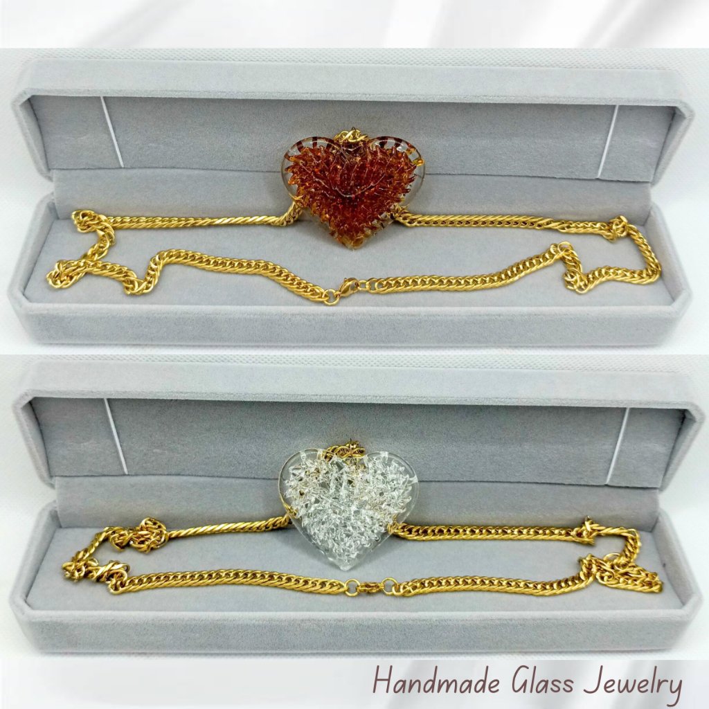 Crochet Glass Heart Pendant Necklace for Women Handmade Necklace - Image 2