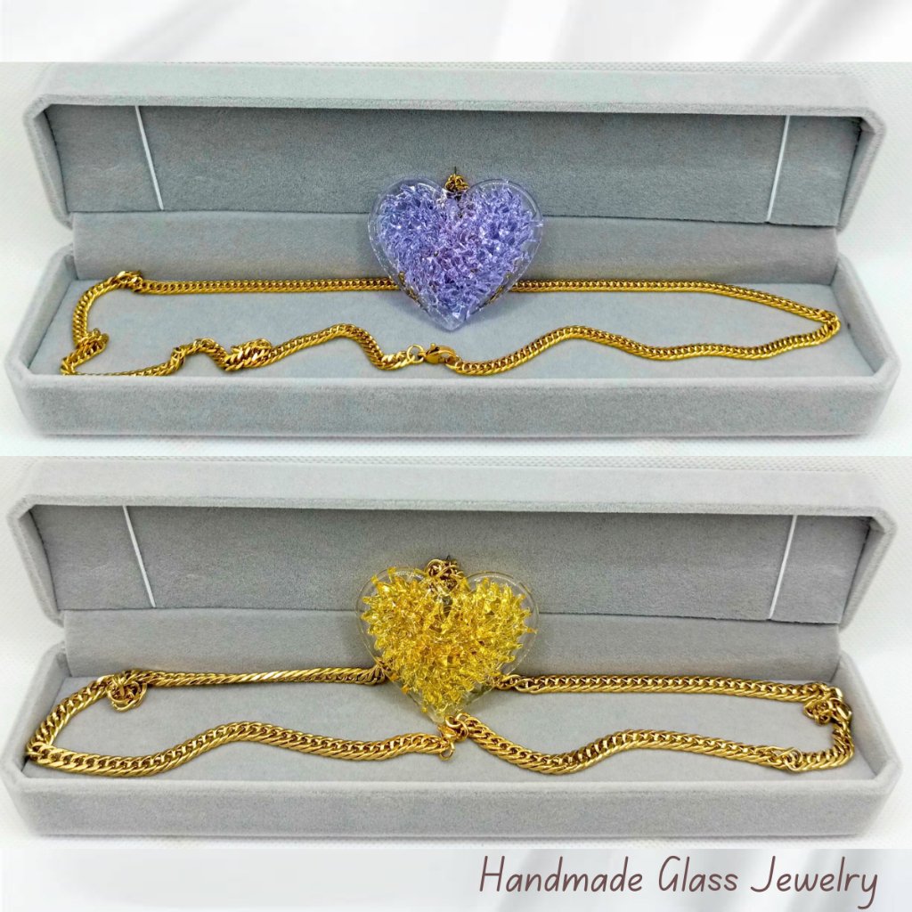Crochet Glass Heart Pendant Necklace for Women Handmade Necklace - Image 3