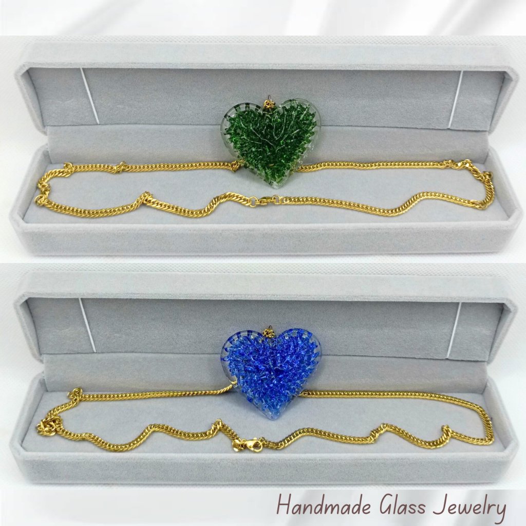 Crochet Glass Heart Pendant Necklace for Women Handmade Necklace - Image 4