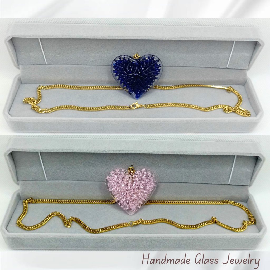 Crochet Glass Heart Pendant Necklace for Women Handmade Necklace - Image 5
