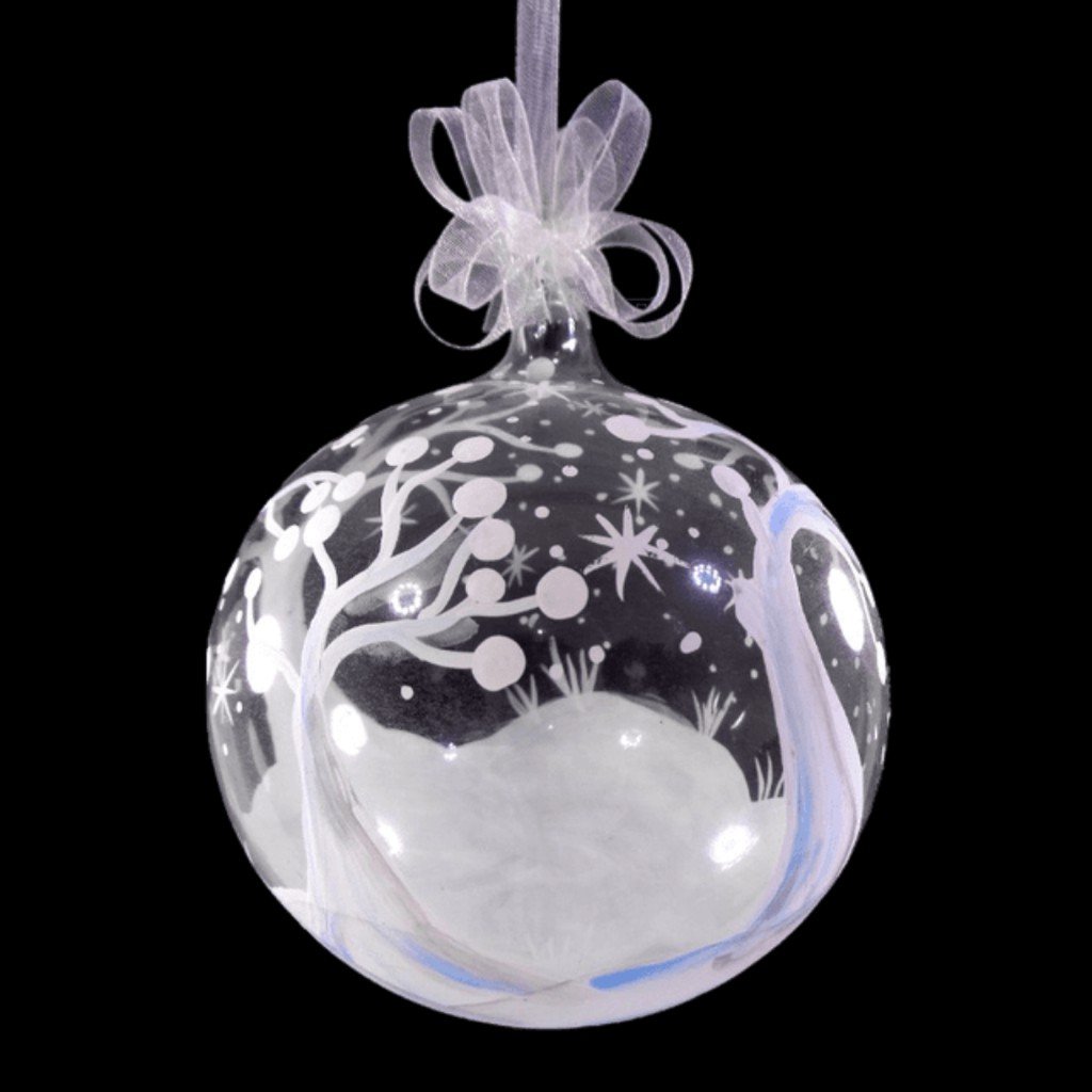 Christmas Balls Big Ornaments Glass White Hand Painted Designs 5 inches 6pcs Set - Image 2