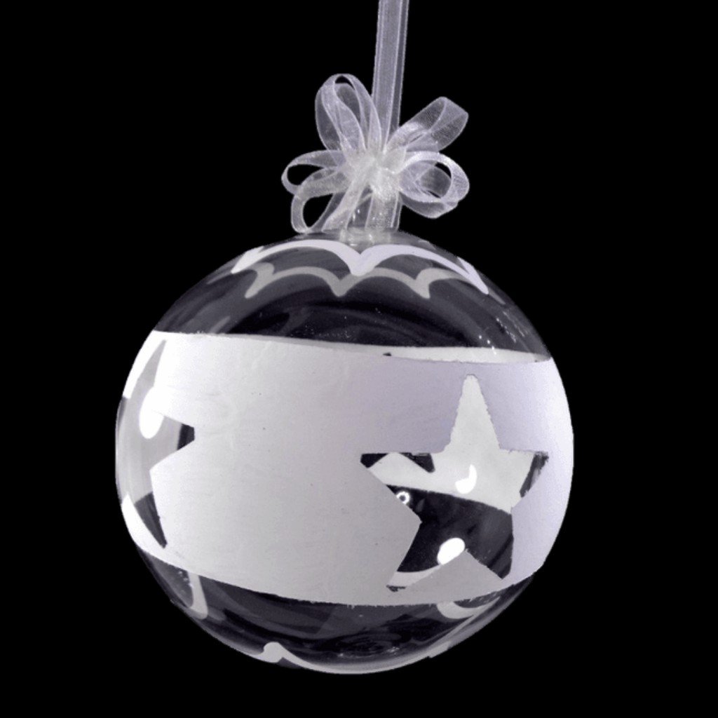 Christmas Balls Big Ornaments Glass White Hand Painted Designs 5 inches 6pcs Set - Image 3