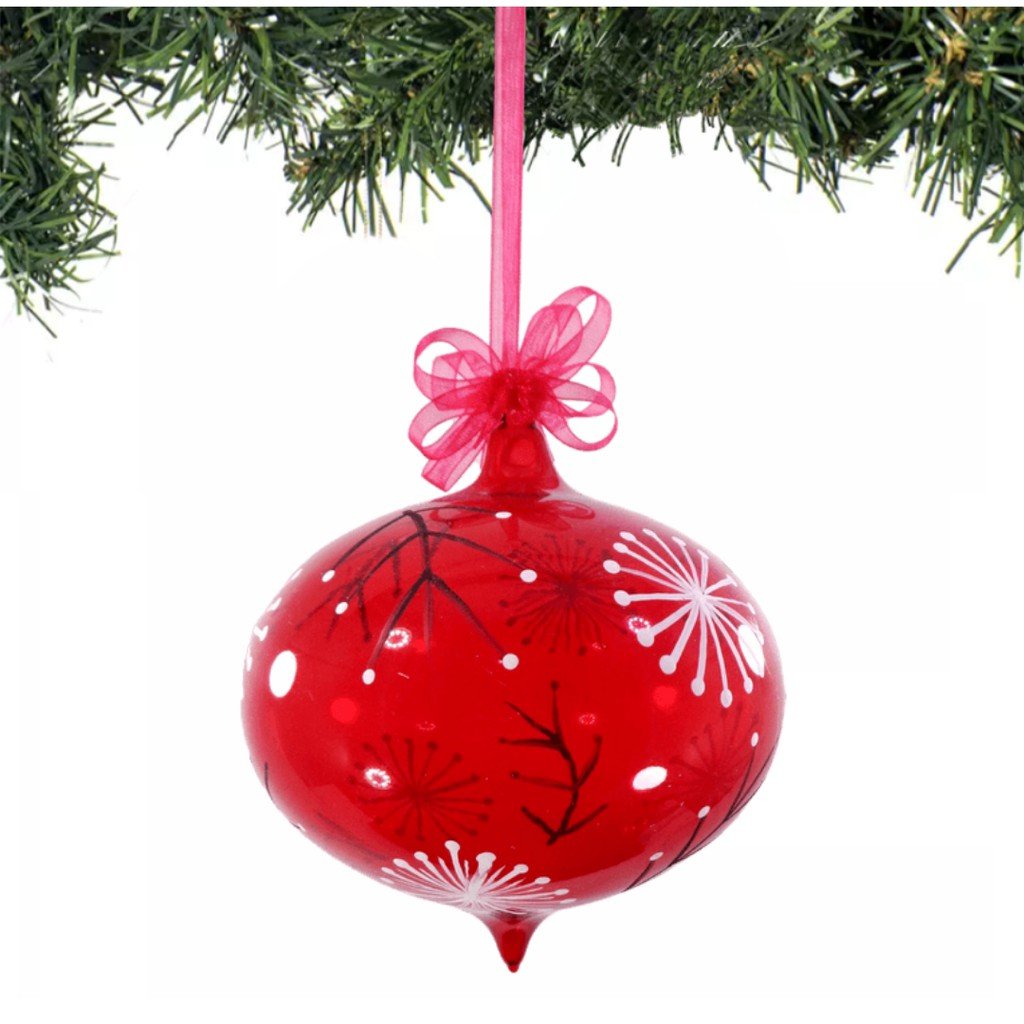 6pcs Glass Christmas Balls Red Big Size 5 inches Handpainted Designs - Image 3