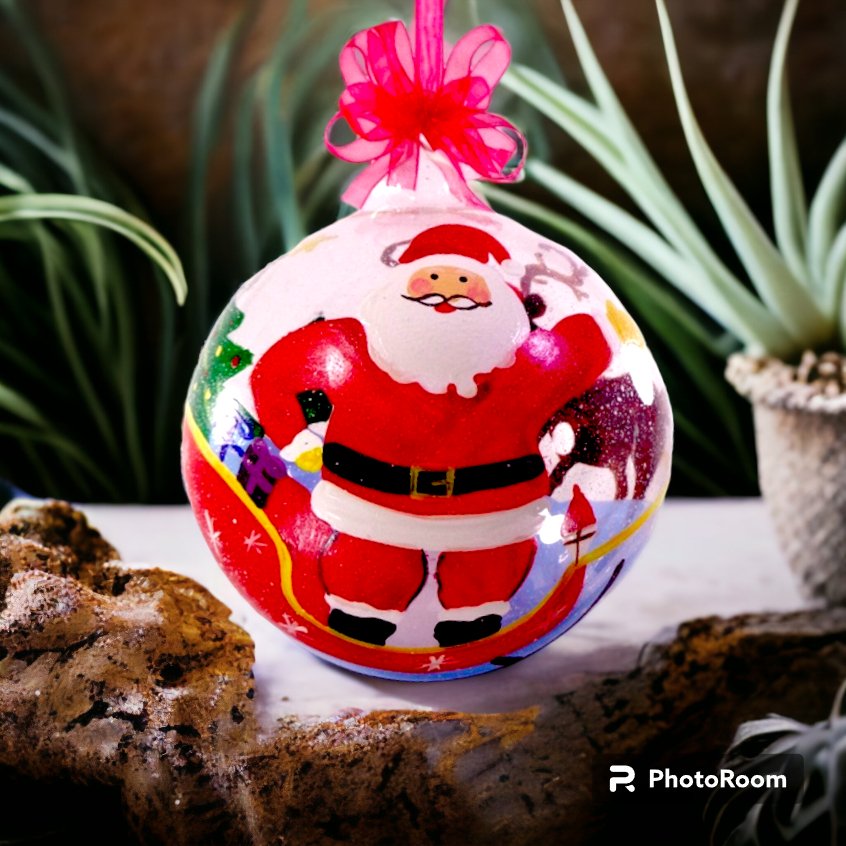 Santa Claus Handpainted Glass Christmas Balls Ornaments Decor 12cm - Image 2