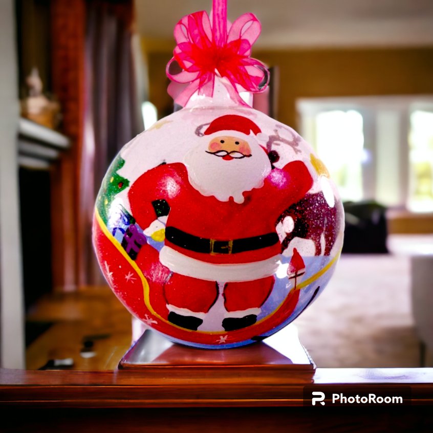 Santa Claus Handpainted Glass Christmas Balls Ornaments Decor 12cm - Image 3