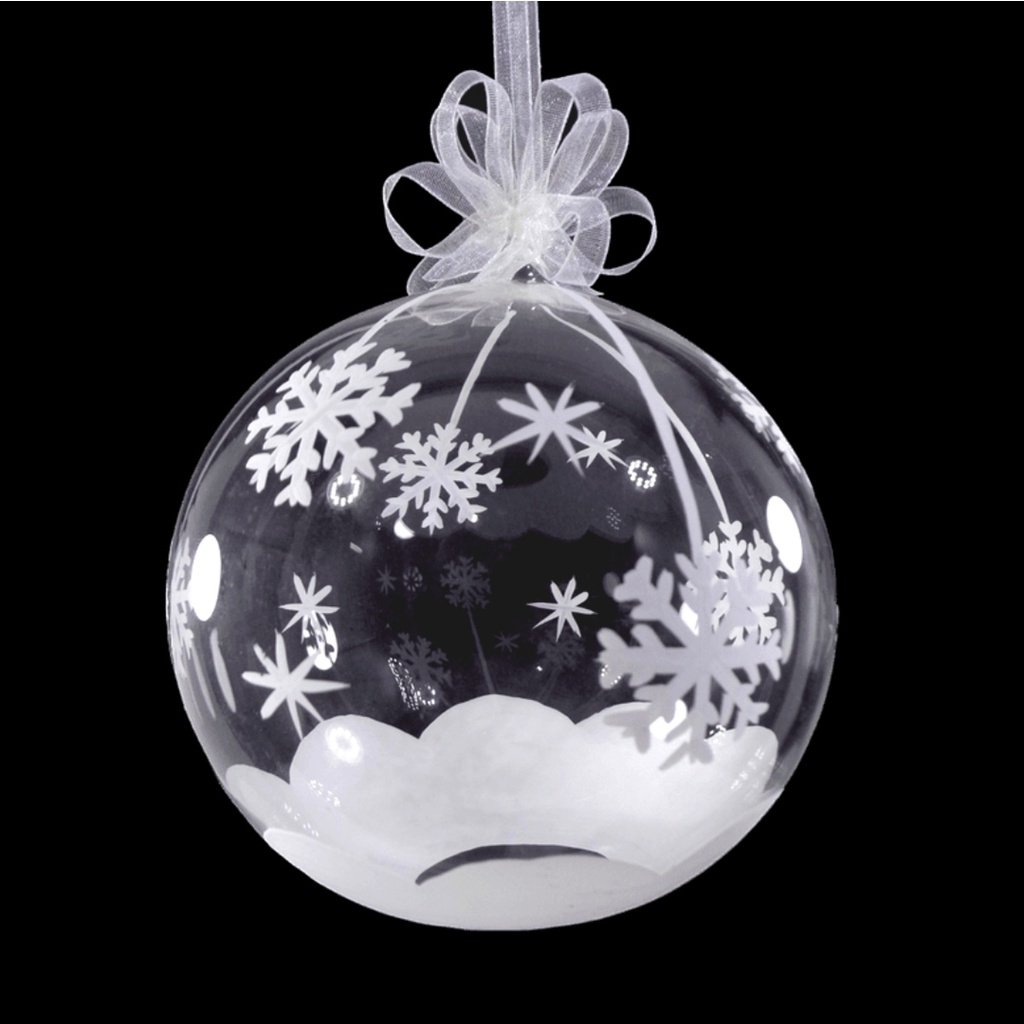 Set of 6pc Handpainted White Christmas Glass Ornaments with Organza Ribbon for Xmas Tree Hanging Dec - Image 2