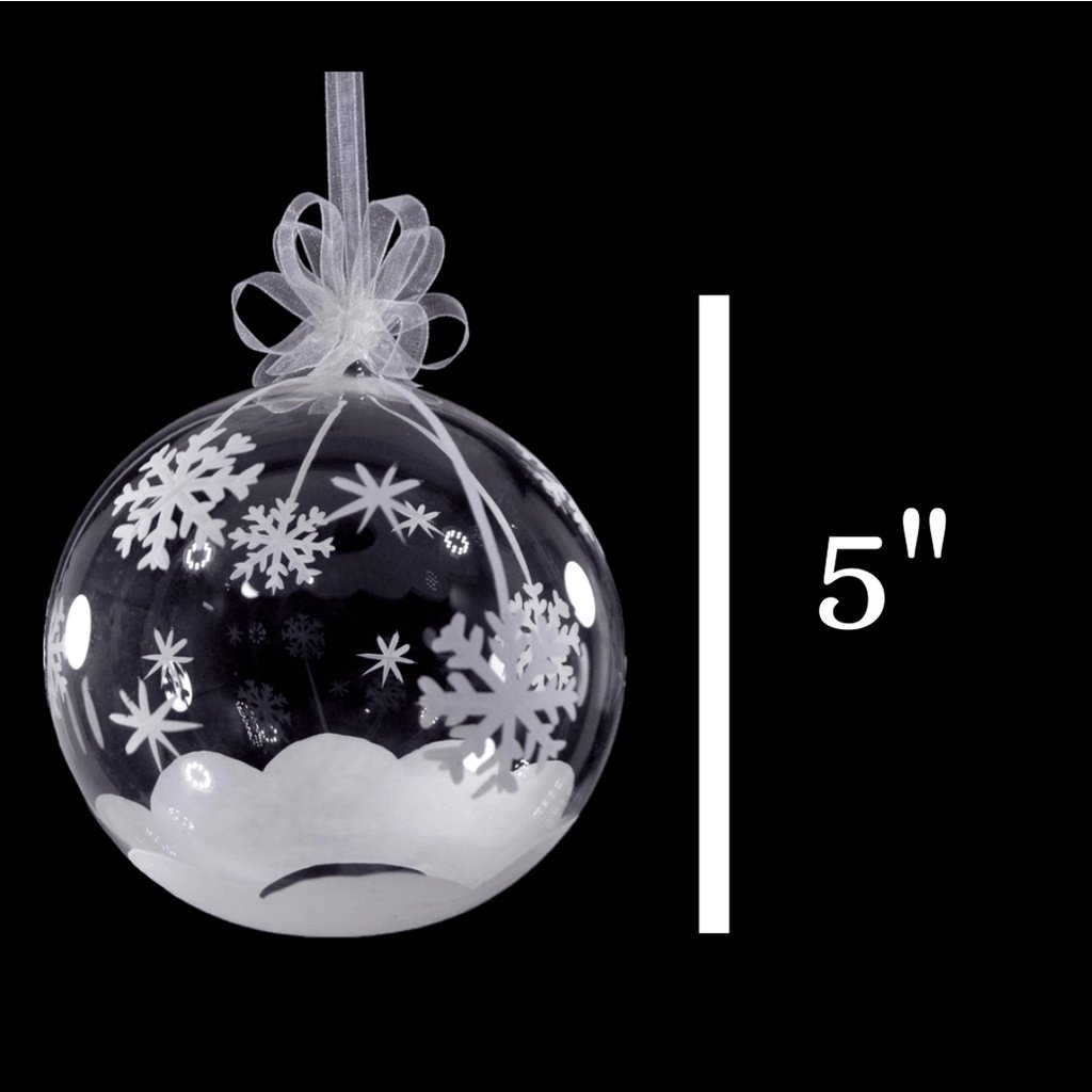 Set of 6pc Handpainted White Christmas Glass Ornaments with Organza Ribbon for Xmas Tree Hanging Dec - Image 3