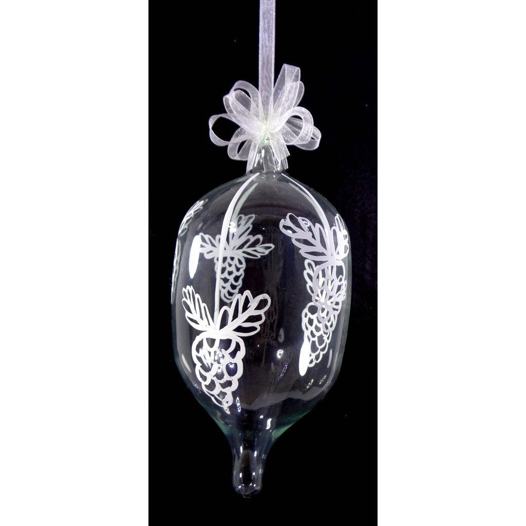 Set of 6pc Handpainted White Christmas Glass Ornaments with Organza Ribbon for Xmas Tree Hanging Dec
