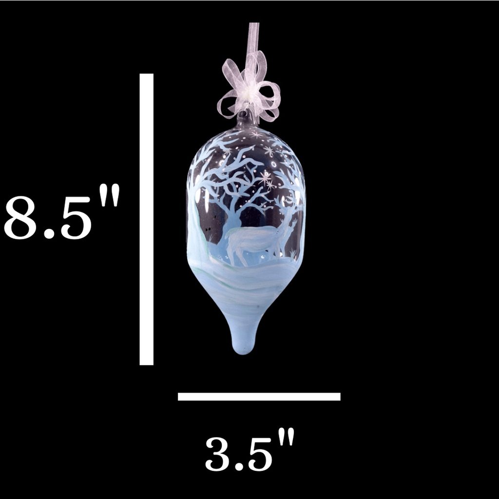 Set of 6pc Handpainted White Christmas Glass Ornaments with Organza Ribbon for Xmas Tree Hanging Dec - Image 3