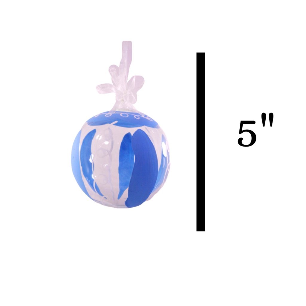 Set of 6pc Handpainted Blue Waters Nature Inspired Christmas Glass Ornaments w/ Organza Ribbon - Image 2