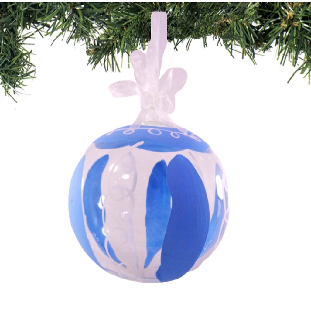 Set of 6pc Handpainted Blue Waters Nature Inspired Christmas Glass Ornaments w/ Organza Ribbon - Image 3