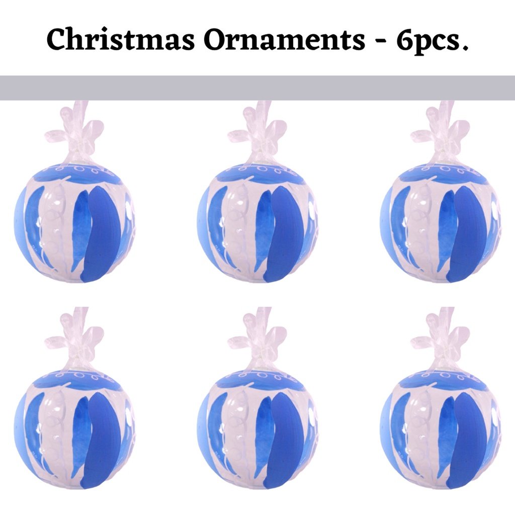 Set of 6pc Handpainted Blue Waters Nature Inspired Christmas Glass Ornaments w/ Organza Ribbon