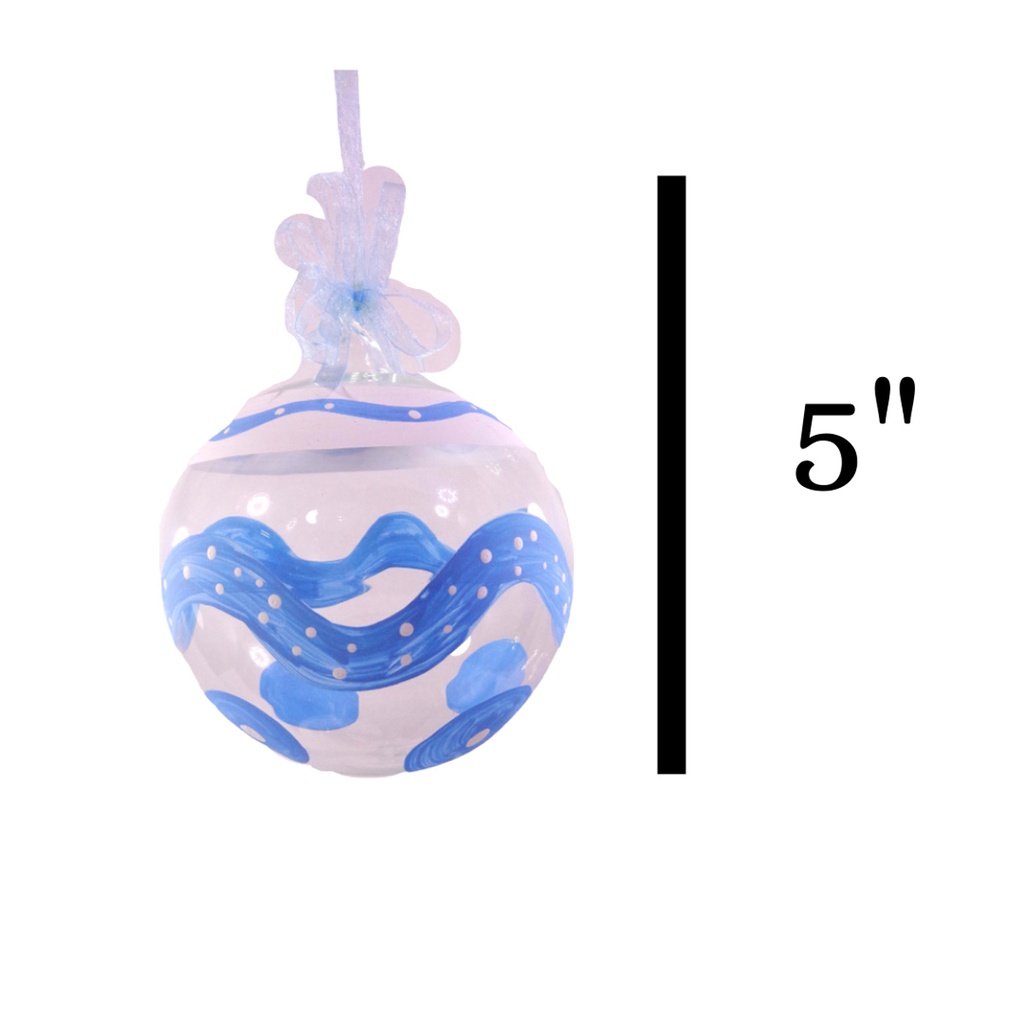 Set of 6pc Handpainted Blue Waters Nature Inspired Christmas Glass Ornaments w/ Organza Ribbon for X - Image 2