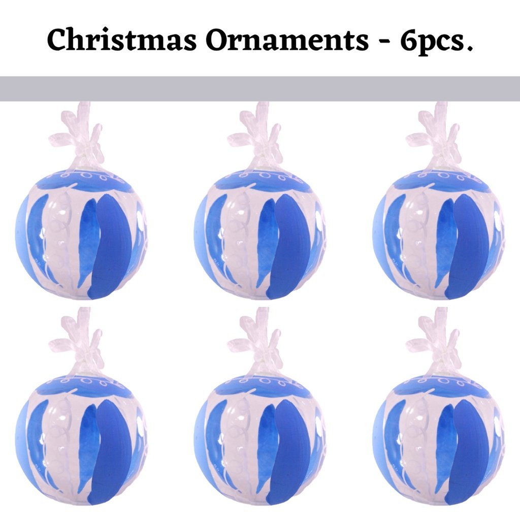 Set of 6pc Handpainted Blue Waters Nature Inspired Christmas Glass Ornaments w/ Organza Ribbon for X