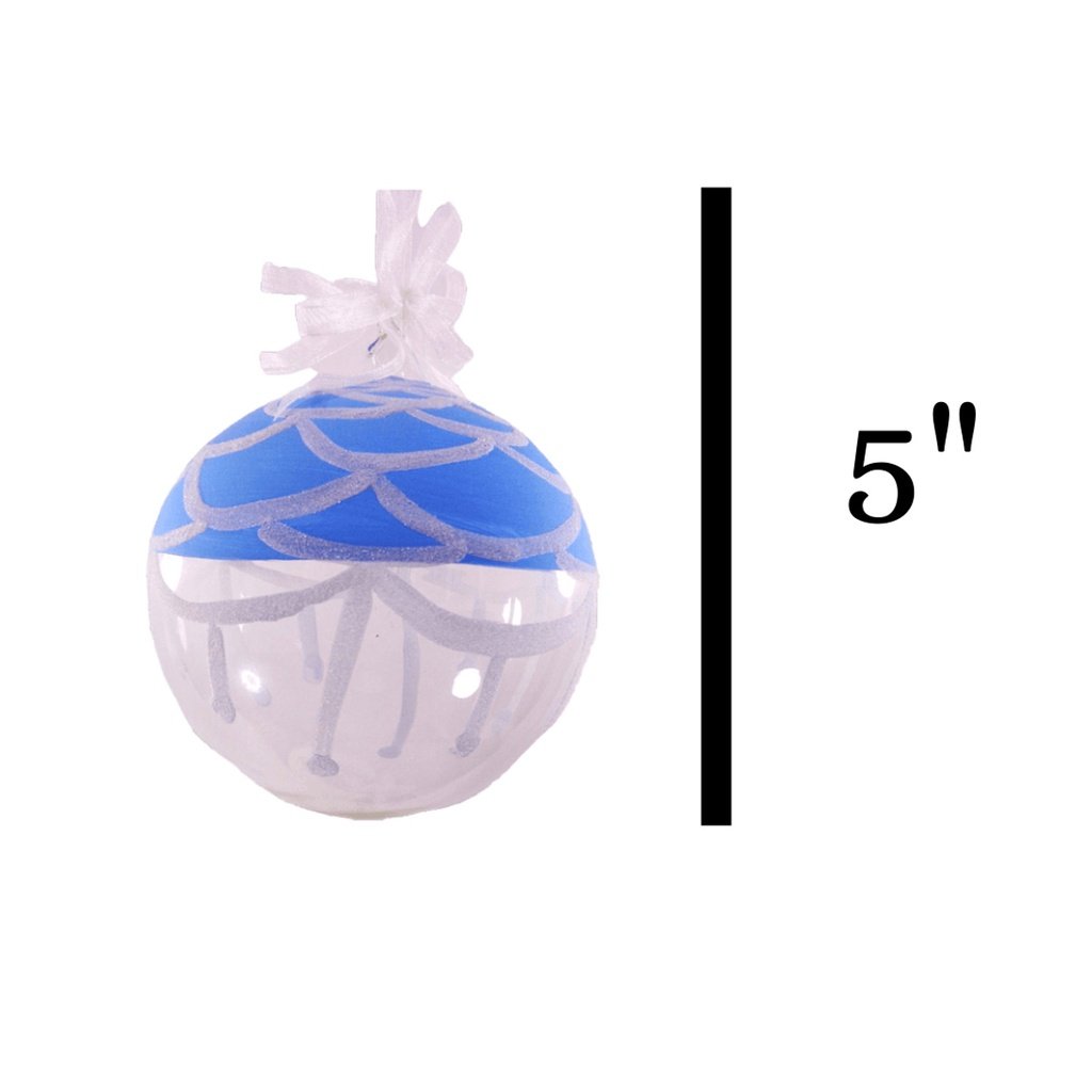 Set of 6pc Handpainted Blue Waters Nature Inspired Christmas Glass Ornaments w/ Organza Ribbon for X - Image 2