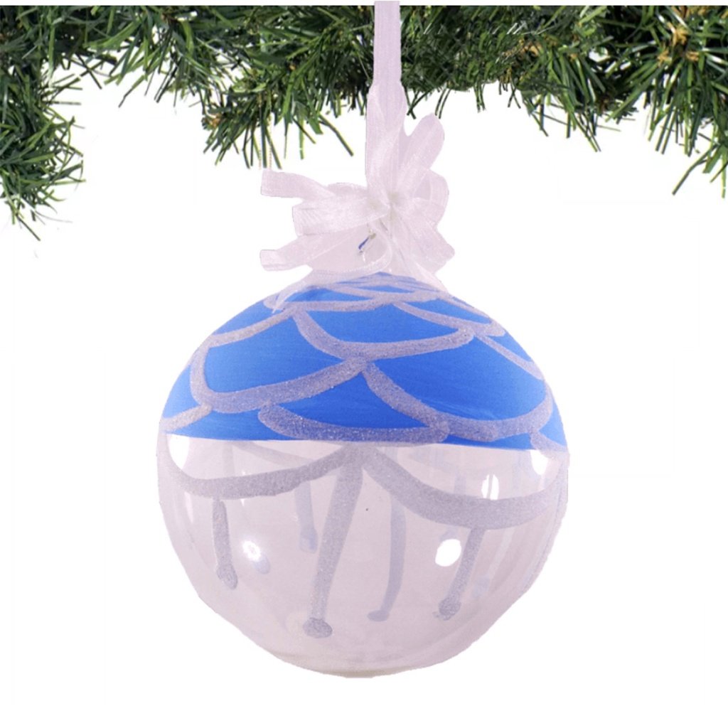 Set of 6pc Handpainted Blue Waters Nature Inspired Christmas Glass Ornaments w/ Organza Ribbon for X - Image 3
