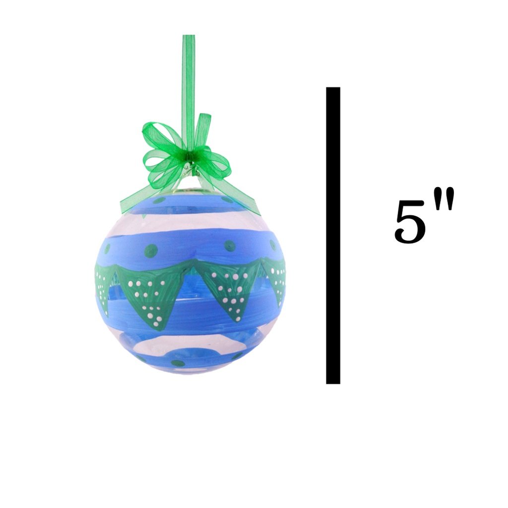 Set of 6pc Handpainted Blue Waters Nature Inspired Christmas Glass Ornaments w/ Organza Ribbon for X - Image 2