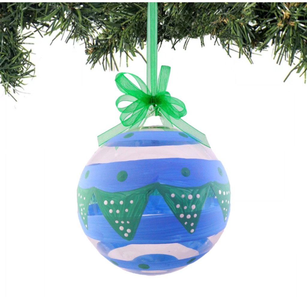 Set of 6pc Handpainted Blue Waters Nature Inspired Christmas Glass Ornaments w/ Organza Ribbon for X - Image 3