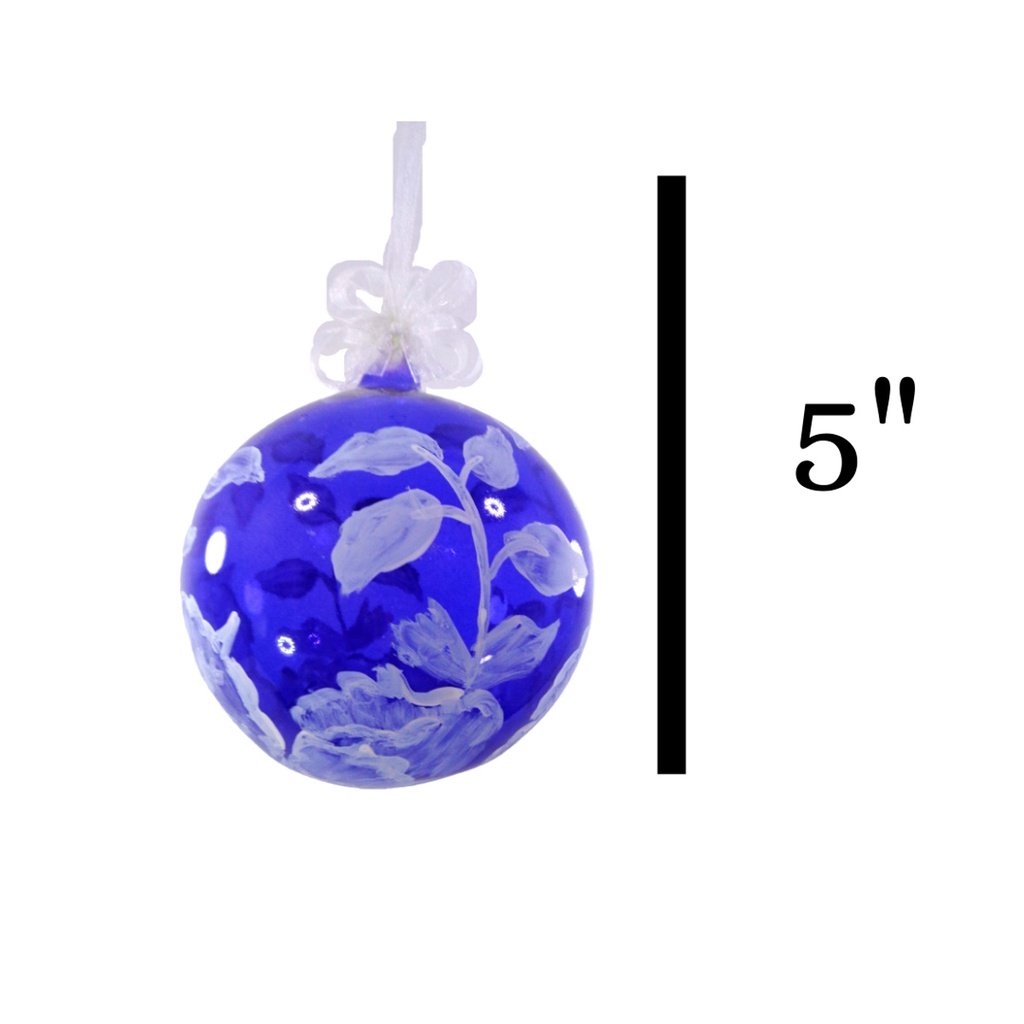 Set of 6pc Handpainted Blue Waters Nature Inspired Christmas Glass Ornaments w/ Organza Ribbon for X - Image 2