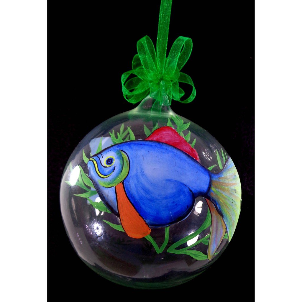 Set of 6pc Handpainted Nature Inspired Fish Christmas Glass Ornaments w/ Organza Ribbon for XmasTree - Image 3