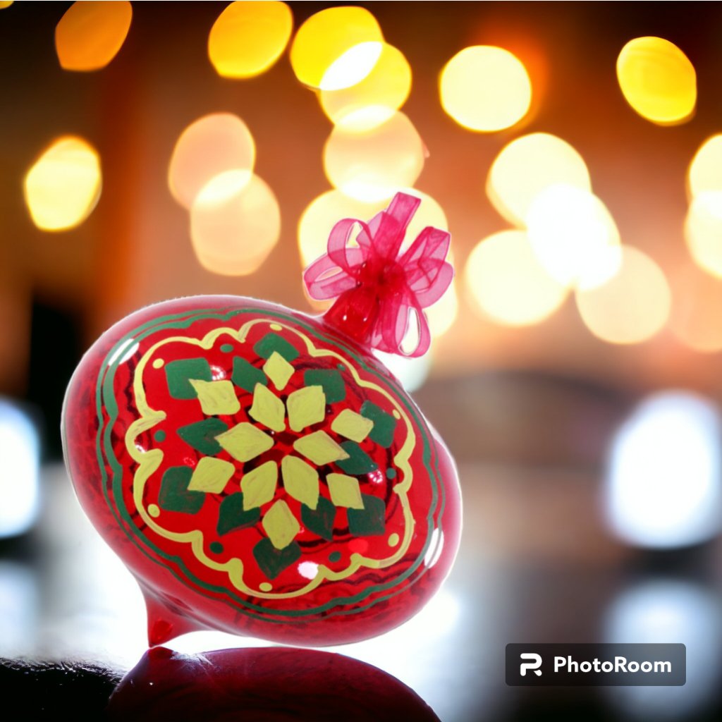 Red Christmas Ornaments 6pc Set Handblown Glass with Handpainted Christmas Decor Hanging 5" - Image 3
