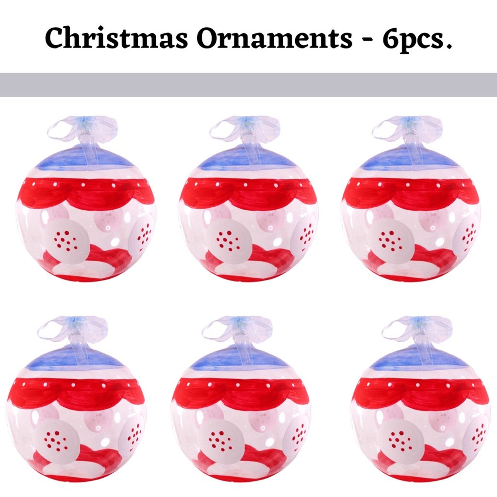 Set of 6pc Colored Glass Christmas Red Ornaments with Organza Ribbon for Xmas Tree Ornaments Hanging