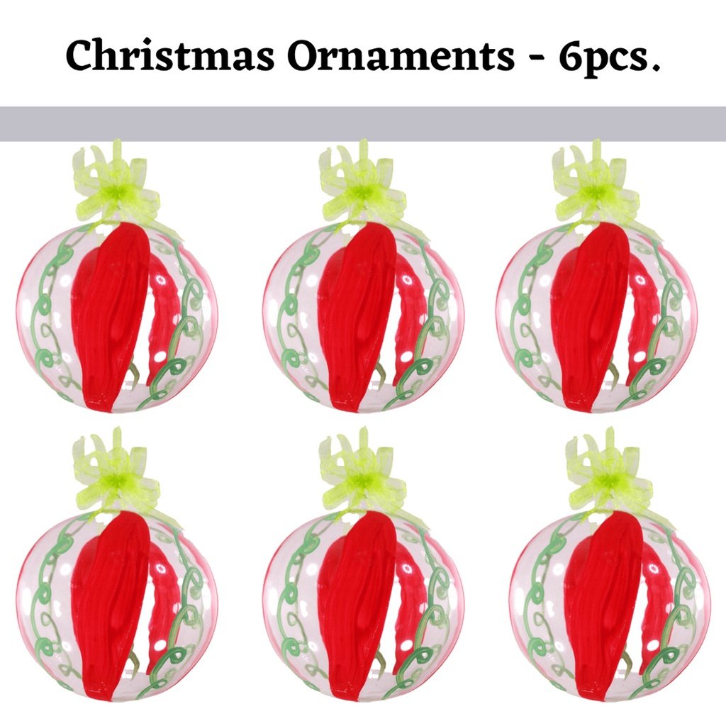 Set of 6pc Colored Glass Christmas Red Ornaments with Organza Ribbon for Xmas Tree Ornaments Hanging