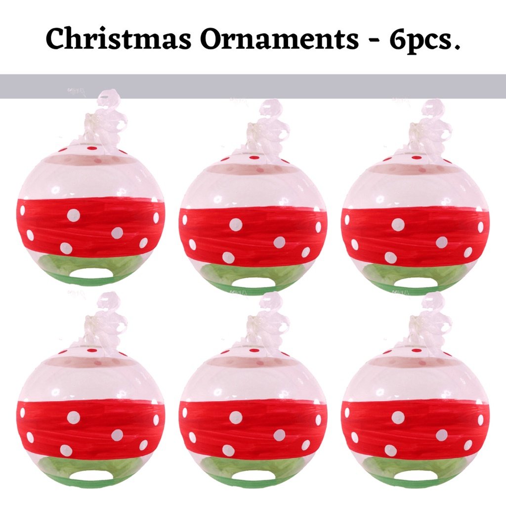 Set of 6pc Colored Glass Christmas Red Ornaments with Organza Ribbon for Xmas Tree Ornaments Hanging