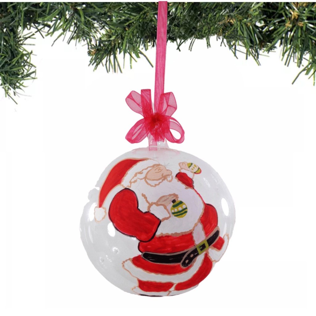 Set of 6pc Colorful Santa Face Design Glass Christmas Ornaments with Organza Ribbon for Xmas Tree Or - Image 2