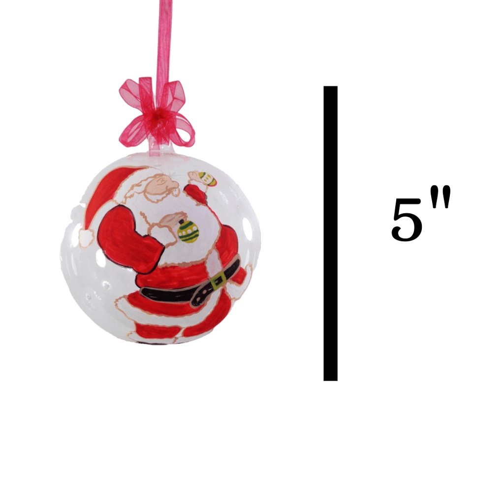 Set of 6pc Colorful Santa Face Design Glass Christmas Ornaments with Organza Ribbon for Xmas Tree Or - Image 3