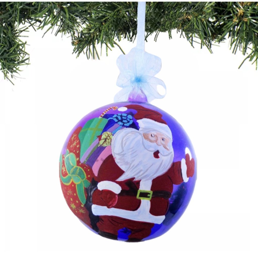 Set of 6pc Colorful Santa Face Design Glass Christmas Ornaments with Organza Ribbon for Xmas Tree Or - Image 2