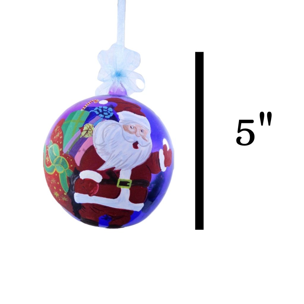 Set of 6pc Colorful Santa Face Design Glass Christmas Ornaments with Organza Ribbon for Xmas Tree Or - Image 3