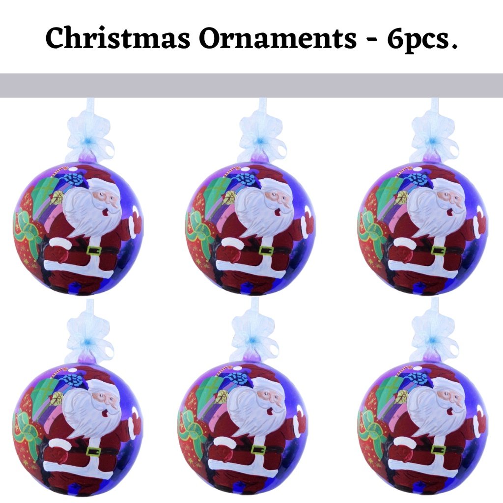 Set of 6pc Colorful Santa Face Design Glass Christmas Ornaments with Organza Ribbon for Xmas Tree Or