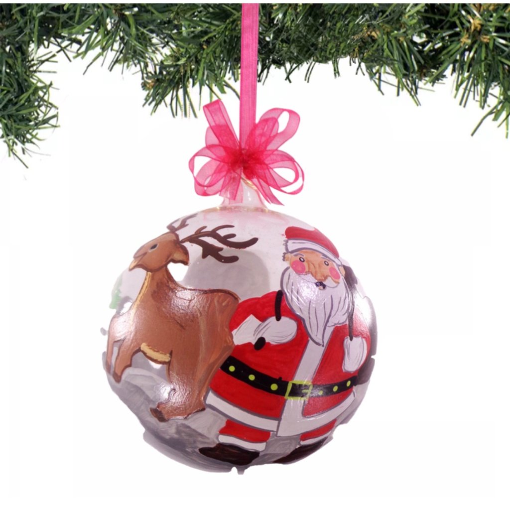 Set of 6pc Colorful Santa Face Design Glass Christmas Ornaments with Organza Ribbon for Xmas Tree Or - Image 2