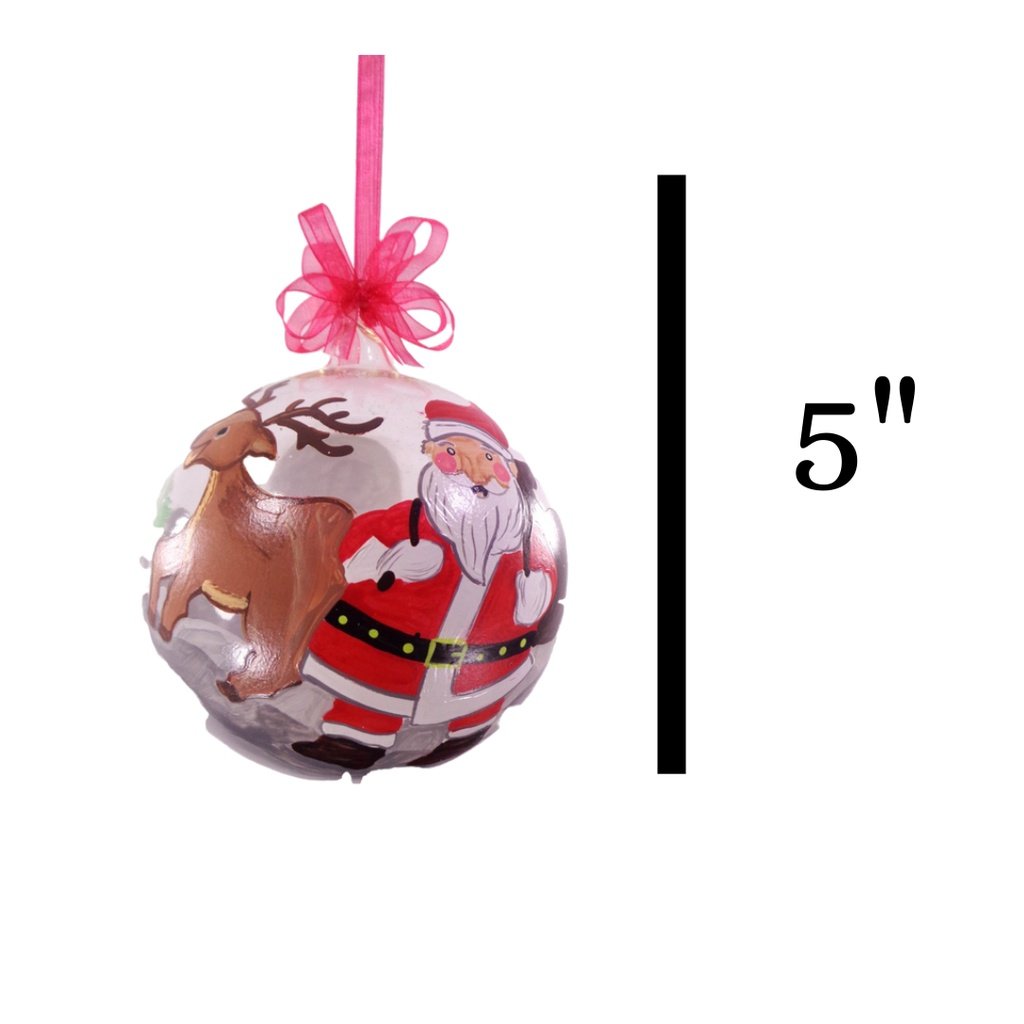 Set of 6pc Colorful Santa Face Design Glass Christmas Ornaments with Organza Ribbon for Xmas Tree Or - Image 3