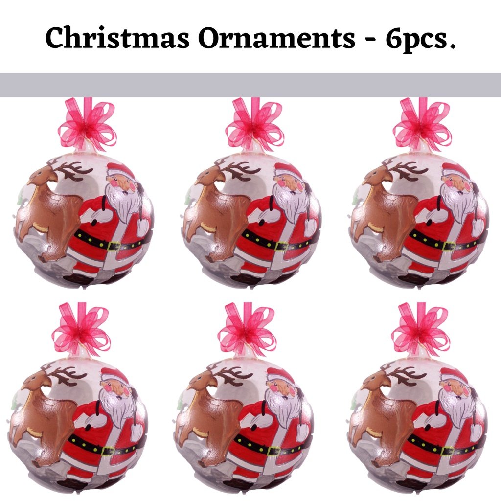 Set of 6pc Colorful Santa Face Design Glass Christmas Ornaments with Organza Ribbon for Xmas Tree Or