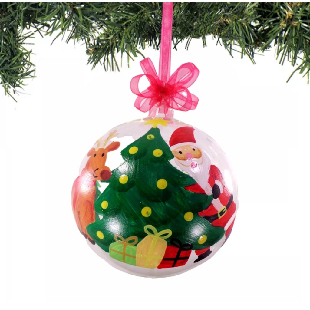 Set of 6pc Colorful Santa Face Design Glass Christmas Ornaments with Organza Ribbon for Xmas Tree Or - Image 2