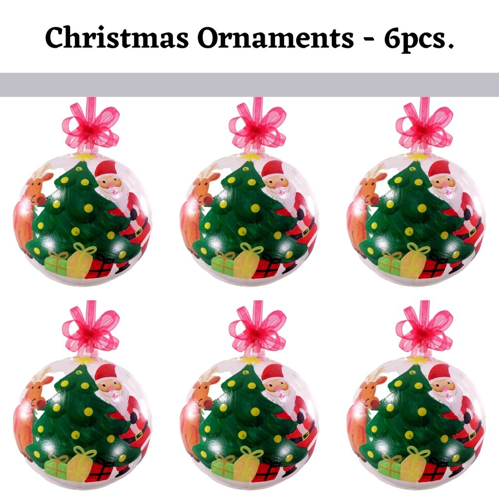 Set of 6pc Colorful Santa Face Design Glass Christmas Ornaments with Organza Ribbon for Xmas Tree Or