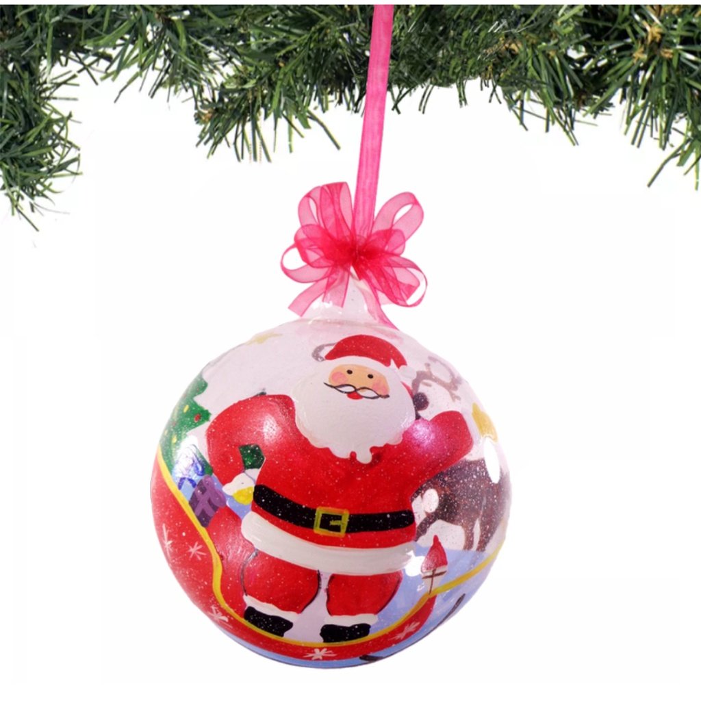 Set of 6pc Colorful Santa Face Design Glass Christmas Ornaments with Organza Ribbon for Xmas Tree Or - Image 2