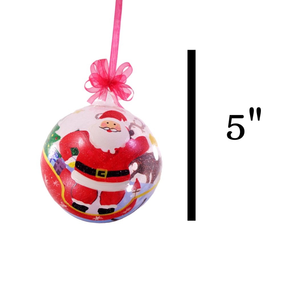 Set of 6pc Colorful Santa Face Design Glass Christmas Ornaments with Organza Ribbon for Xmas Tree Or - Image 3