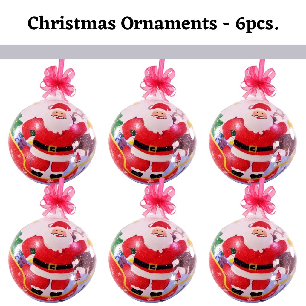 Set of 6pc Colorful Santa Face Design Glass Christmas Ornaments with Organza Ribbon for Xmas Tree Or